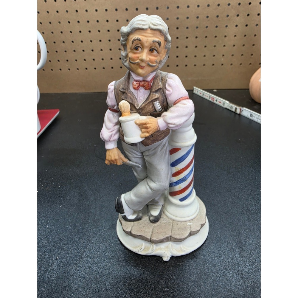 Lefton China Vintage Barber Figurine Hand Painted Porcelain Barber Pole 2580